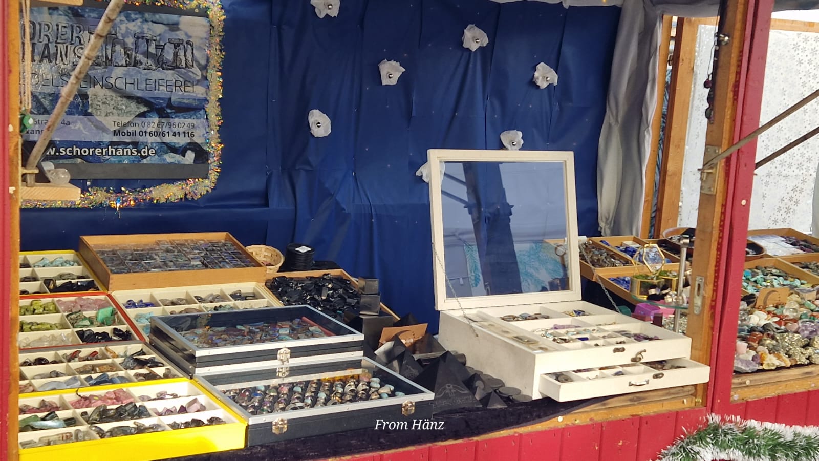 Weihnachtsmarkt Kempten 2022 - Edelsteine Opale Trommelsteine Handschmeichler Schutzsteine Ketten Sonderanfertigungen Schmuck Geschenke Schorer Hans